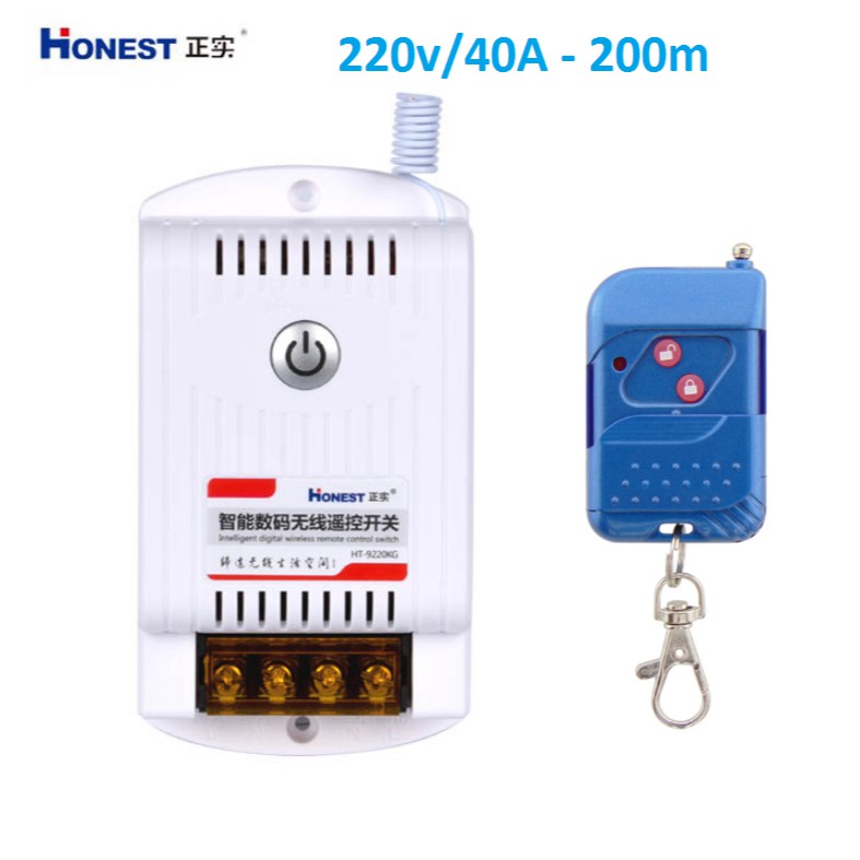 Công tắc điều khiển từ xa 200m 40A /220vdùng cho máy bơm ,thiết bị điện Honest HT9220KG có học lệnh