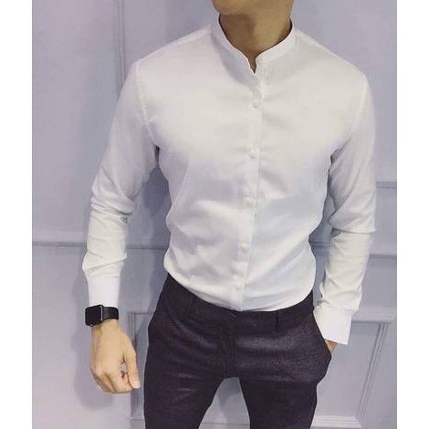 Áo Sơ Mi Nam Trơn Cao Cấp TAHISM010 Sơ Mi Dài Tay Đen ,Trắng Cổ Tàu Dáng Ôm Sang Trọng | BigBuy360 - bigbuy360.vn