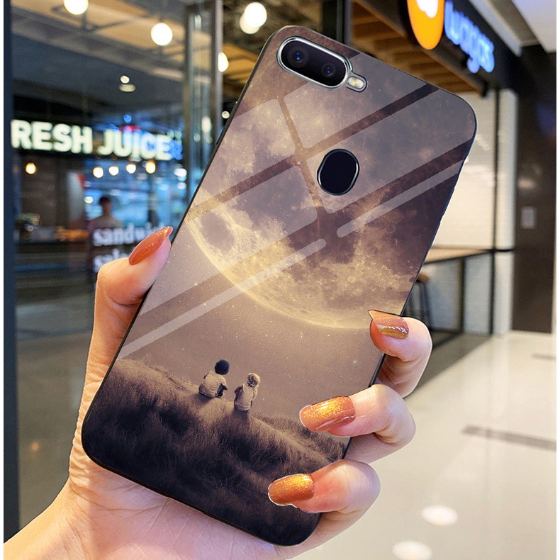 Ốp Lưng OPPO A12, A7, A5S, F9 Ốp kính bóng cao cấp Phi Hành Gia