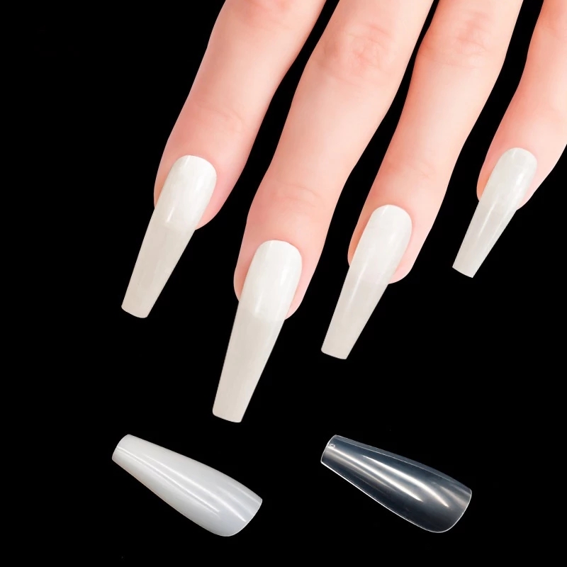 Bộ 500 Móng Tay Giả Acrylic 10 Kích Cỡ Khác Nhau Màu Trắng Trong Suốt Dạng Nhấn Làm Móng Giả