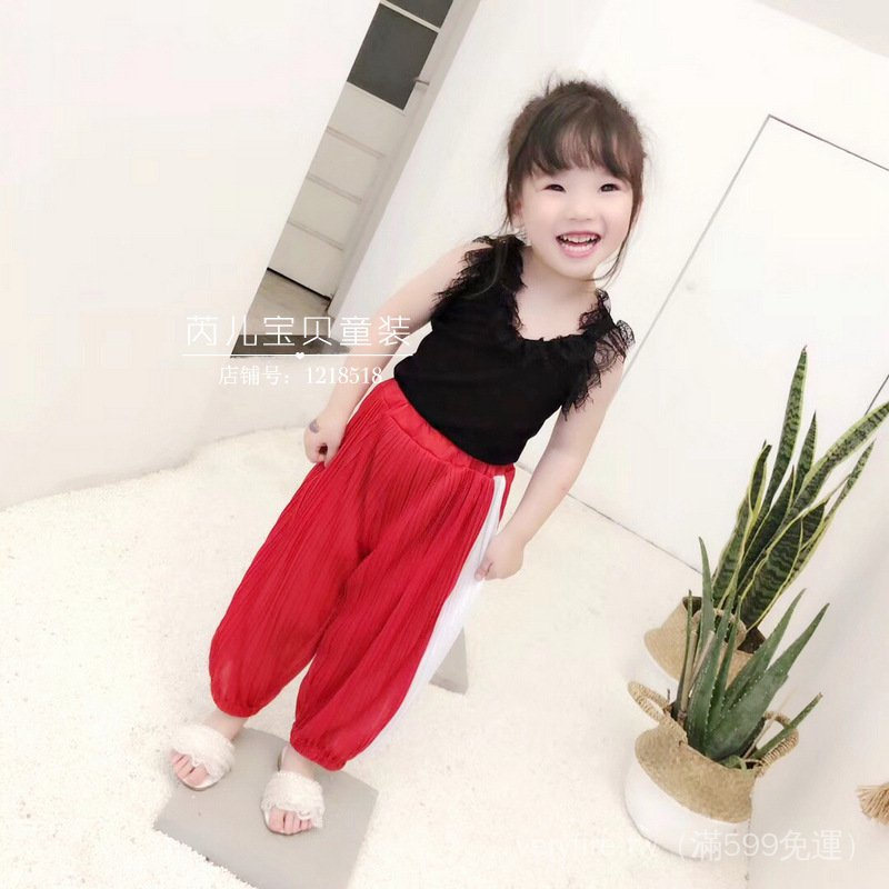 Quần Ống Rộng Vải Chiffon Sọc Dọc Cho Bé Gái 2021 Xo9F