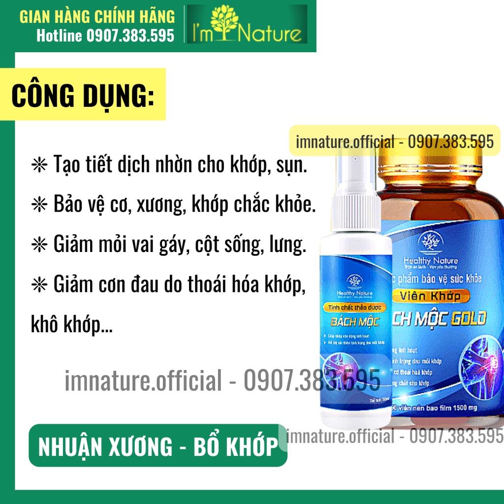 Nhuận Xương Bổ Khớp Bách Mộc Gold Hộp 60 Viên &amp; Tinh Chất Xoa Bóp Giảm Đau 60ml I'm Nature