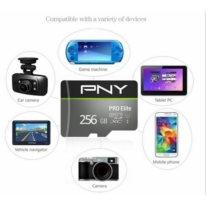 New PNY Pro Elite microSD bộ nhớ Flash Card64GB- 512GB - P-SDUX128U395PRO-GE Class 10 UHS-3 TF Thẻ nhớ