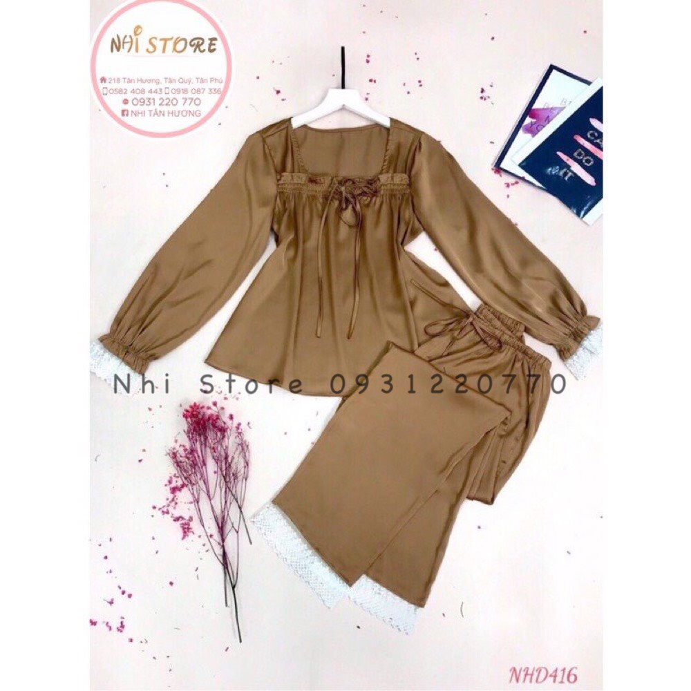 [FREESHIP 50K]SET BỘ NGỦ LỤA -PIJAMA TAY DÀI PHỐI REN CỔ U DỄ THƯƠNG LỤA LATIN NHISTORE FREESIZE DƯỚI 57KG | BigBuy360 - bigbuy360.vn