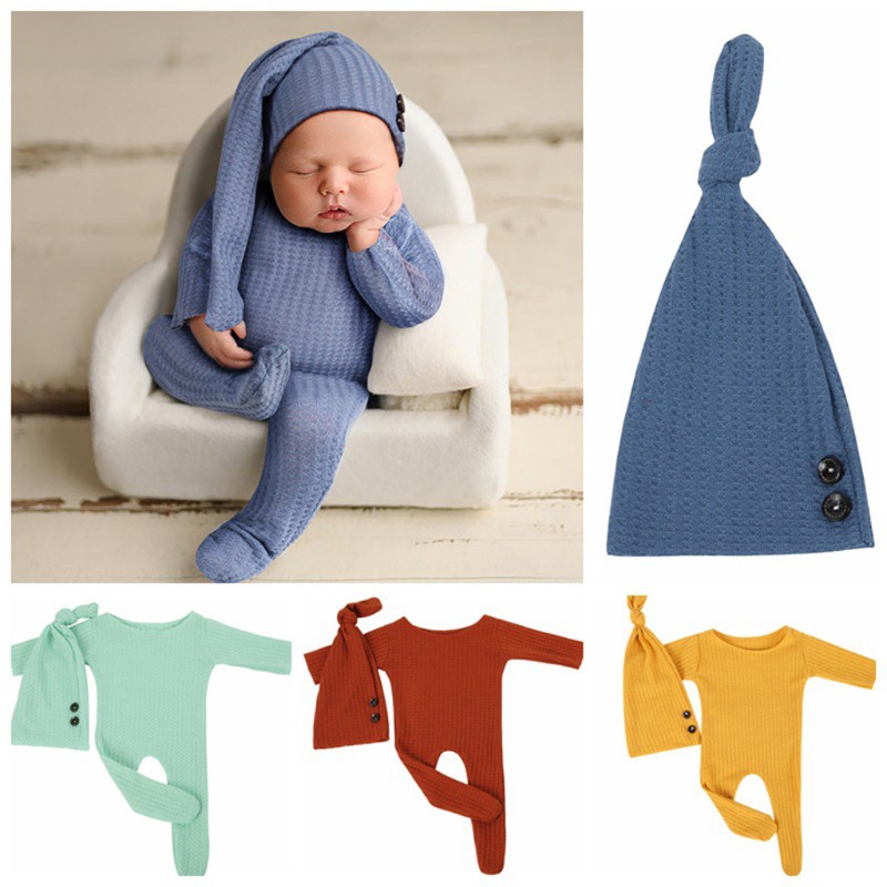 Set 2 phụ kiện gồm nón và áo liền quần chụp ảnh cho bé sơ sinh