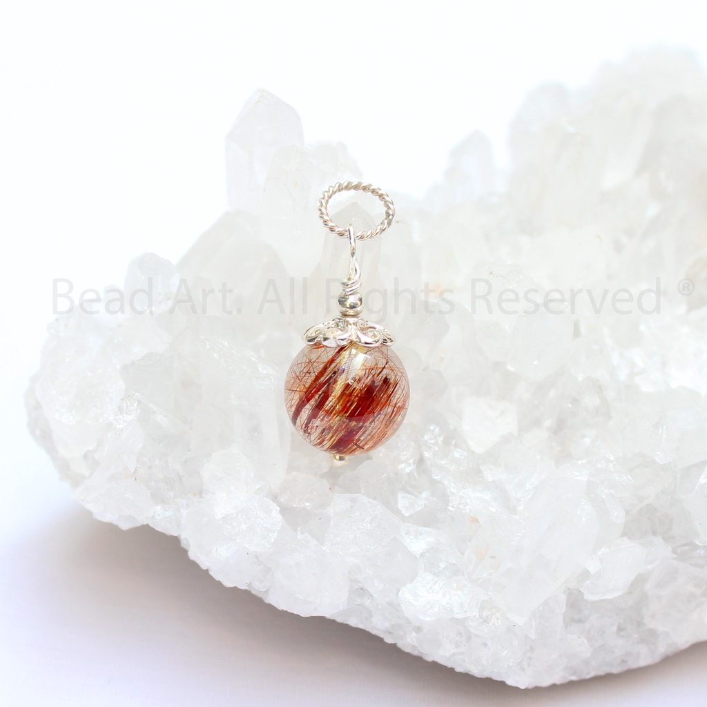 Mặt Dây Chuyền T. Anh Tóc Màu Đỏ 9MM, Hoả, Thổ, Trang Sức Phong Thuỷ S50 - Bead Art