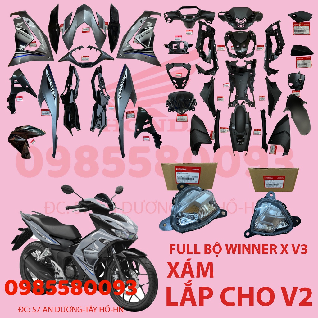 DÀN ÁO, NHỰA NHÁM WINNER V3 MÀU XÁM, CHÍNH HÃNG HONDA