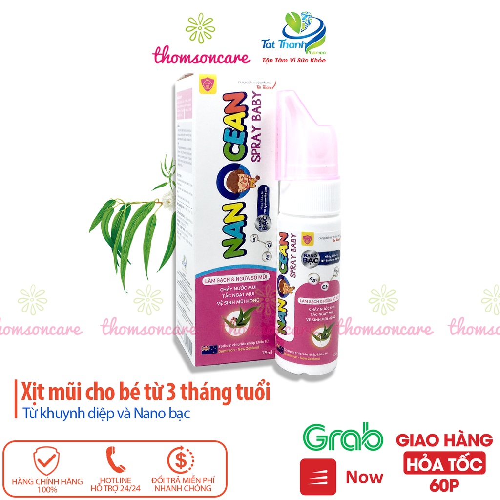 Xịt muối biển cho bé từ 3 tháng tuổi Sani Spray có thêm tinh dầu khuynh diệp và Nano bạc chai 70ml