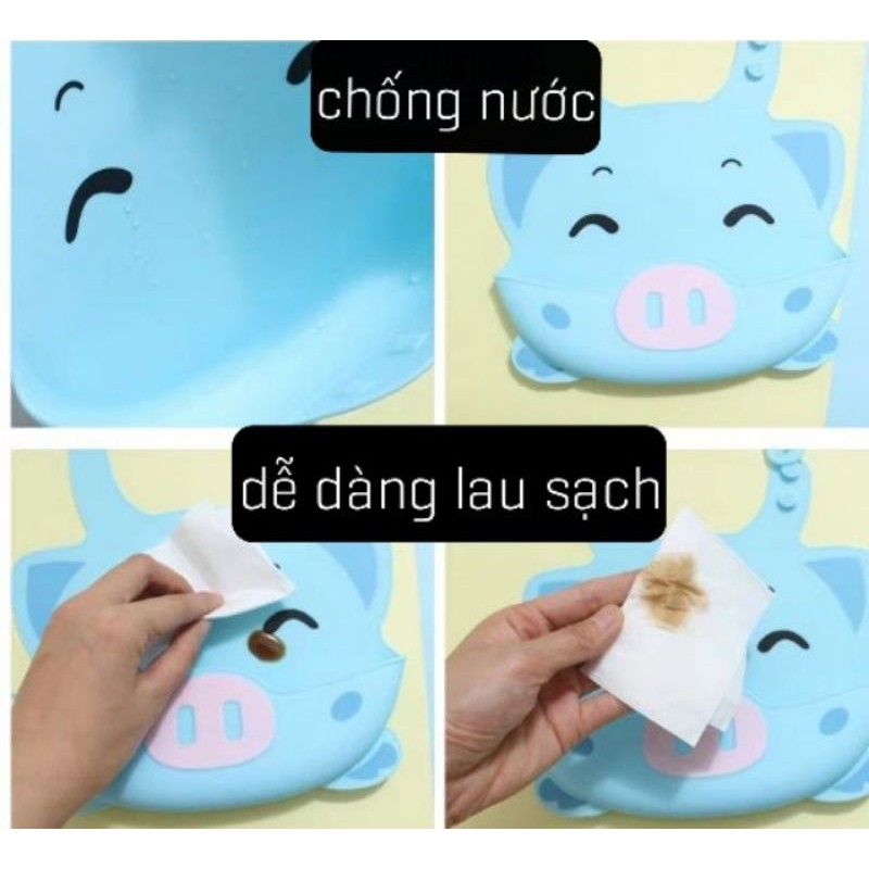 Yếm Ăn Dặm Silicon Dẻo Có Máng Hứng, An Toàn, Sạch Sẽ, Tiện Lợi Cho Bé