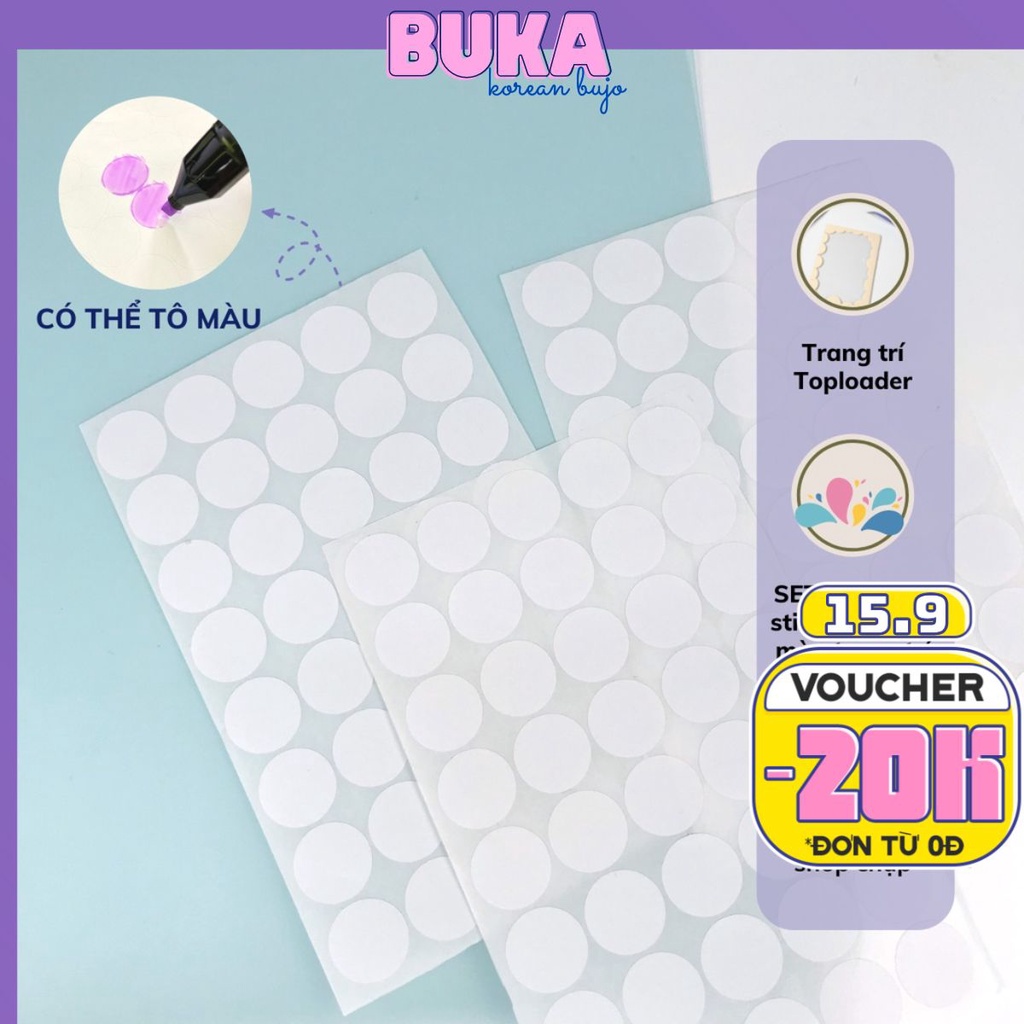 Sticker tròn Buka decor top loader sticker chấm tròn trắng tô màu trang trí toploader postcard card kpop set 40 nhãn