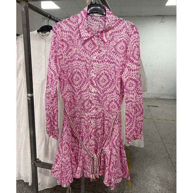 Váy sơ mi dáng ngắn thắt eo ZR