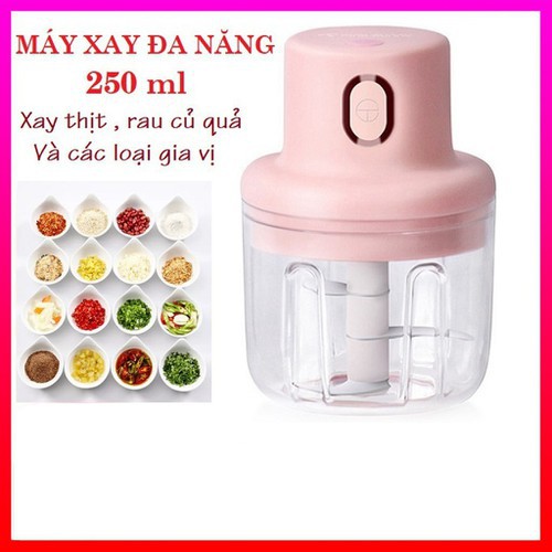 Máy Xay Tỏi Ớt,Hành, Thịt Mini Tự Động Sạc Pin Đa Năng Tiện Dụng, Máy Say Tỏi 250ML Có Sạc USB