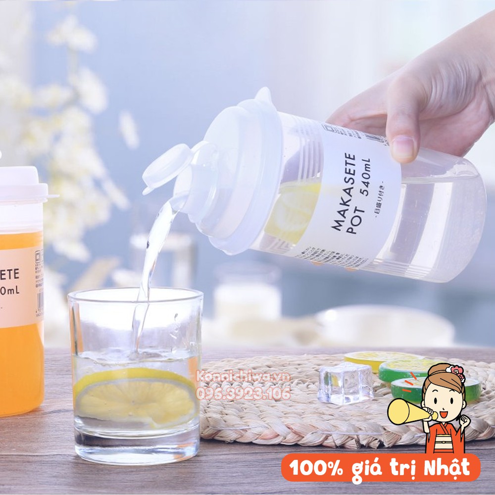 [Made in Japan] Bình nước nắp mềm Makasete Pot 540ml | Bình đựng nước chịu nhiệt, dáng thể thao, tiện mang theo