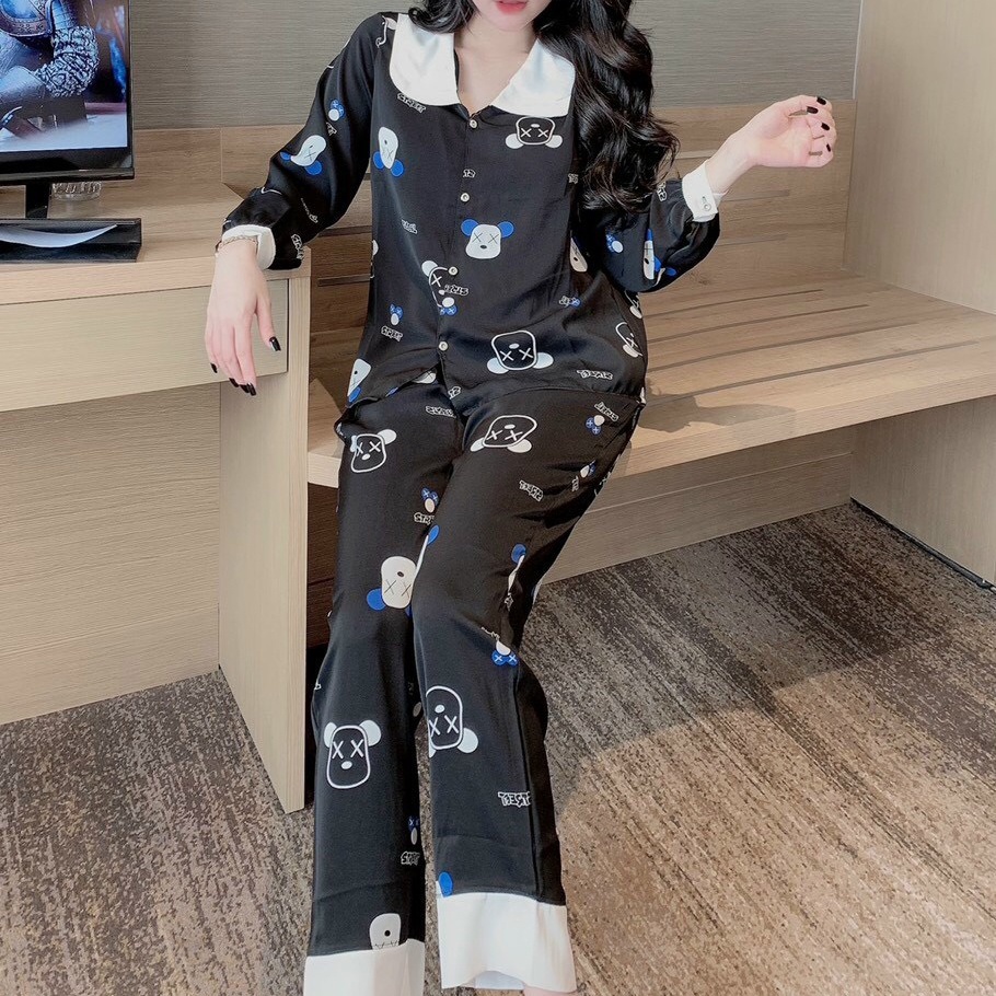 [Ảnh thật/Sẵn hàng] Bộ Pijama Chất Lụa Họa Tiết Siêu Xinh_BỘ DÀI TAY DÀI FREESIZE 40-60KG | BigBuy360 - bigbuy360.vn