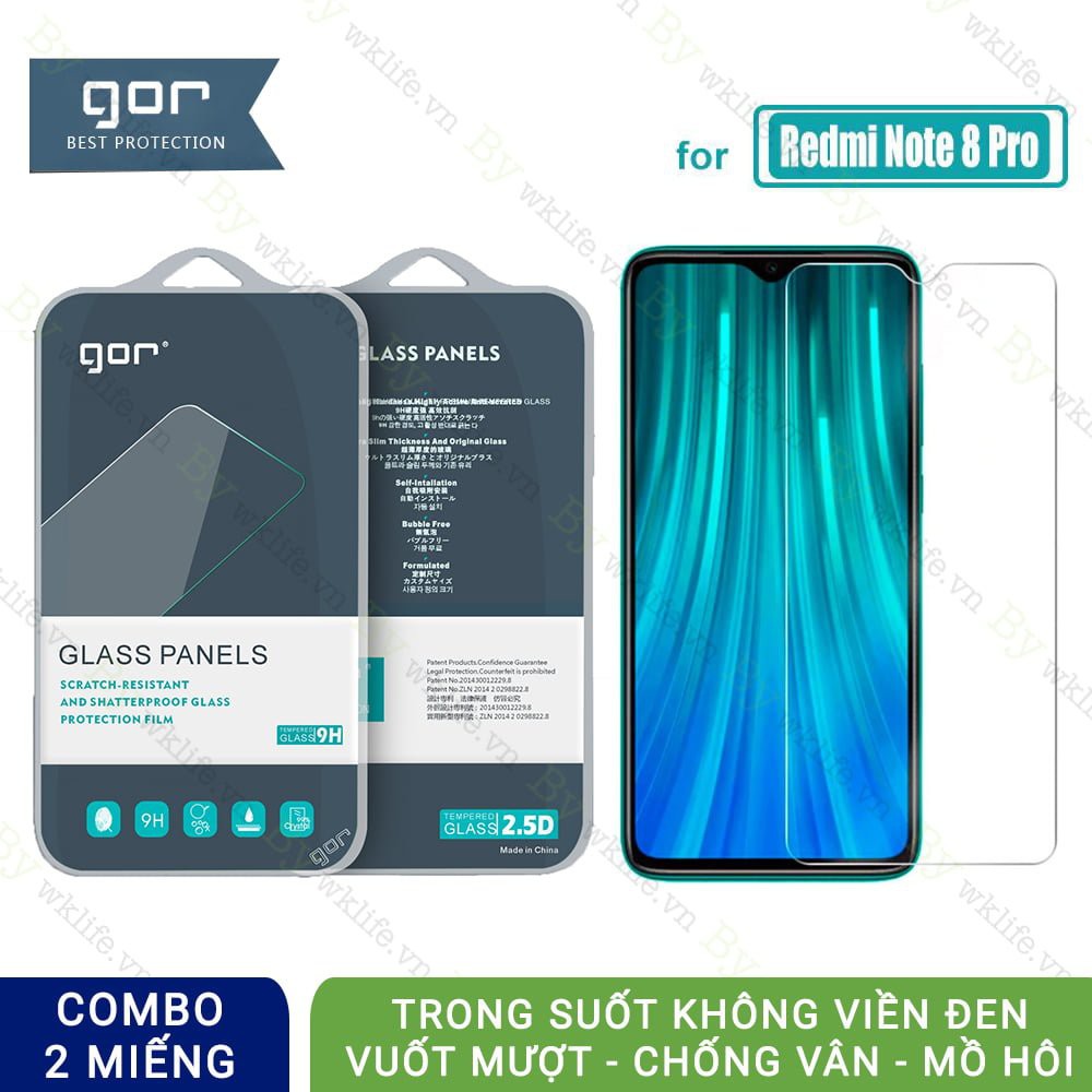 Bộ 2 kính cường lực Gor cho Xiaomi Redmi Note 8 Pro vát cạnh 2,5D cảm ứng siêu mượt