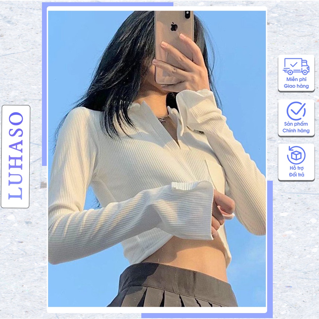 áo croptop nữ tay dài kiểu ôm tay phồng LUHASO CT 105