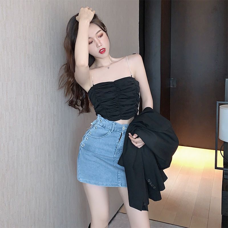 Shuofeng Áo Ống Nhỏ Trễ Vai Xếp Ly Hở Rốn Gợi Cảm Xuân Hè Cho Nữ