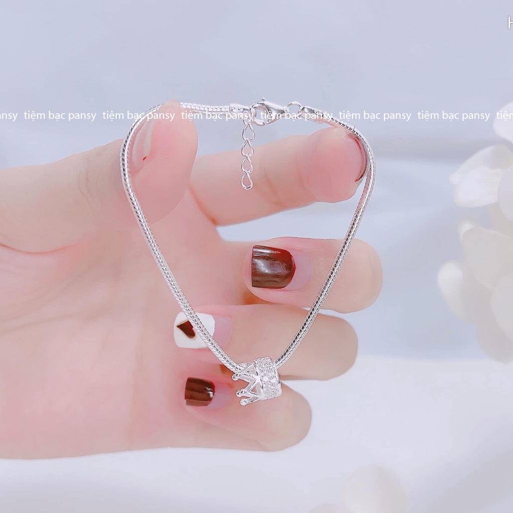 Vòng tay bạc nữ PANSY hình vương miện xinh xắn - Lắc tay thuôn dây mì chắc chắn bạc ta thật