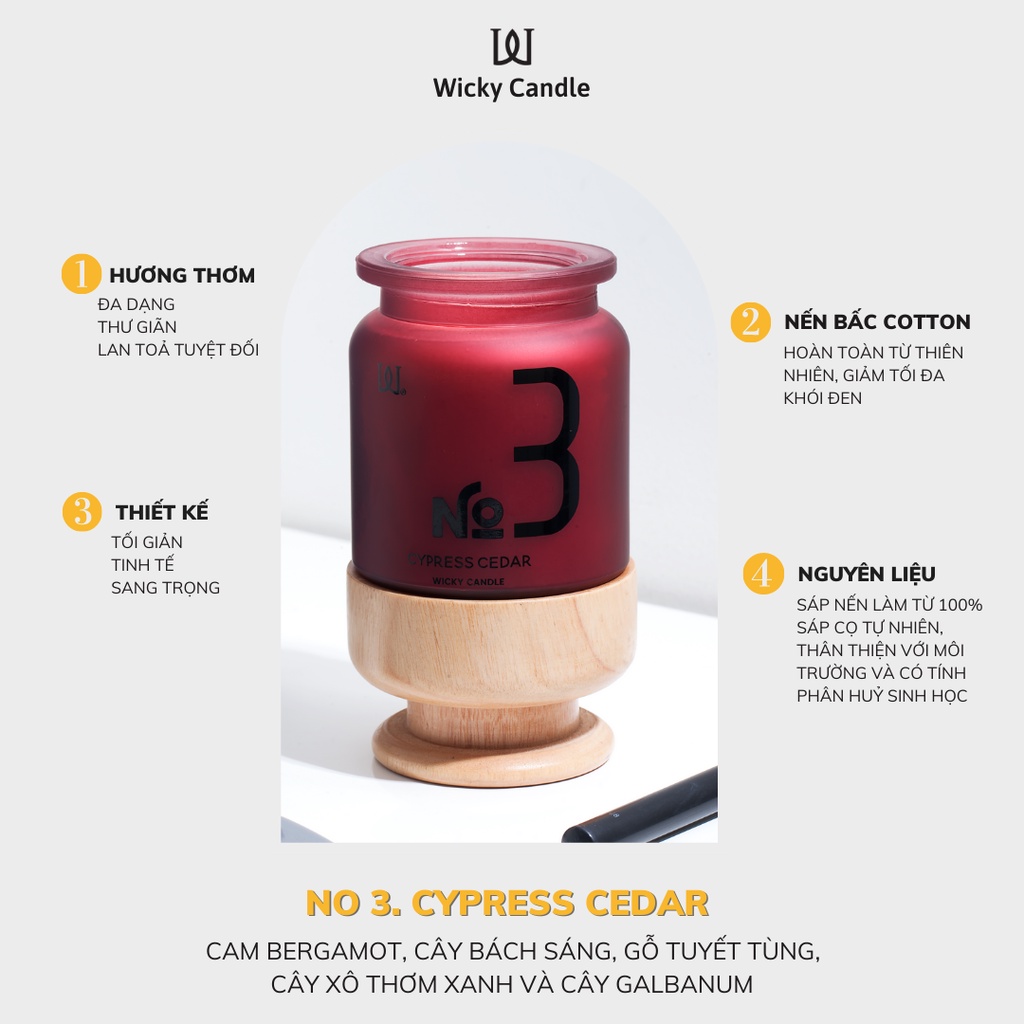 Wicky Candle -  Nến Thơm No3: CYPRESS CEDAR 9oz