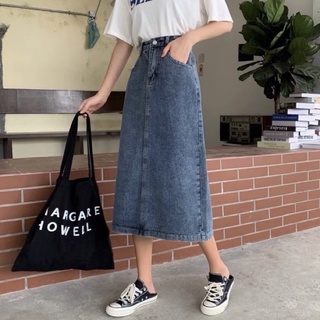 Chân váy jeans dáng dài nữ xẻ tà cá tính