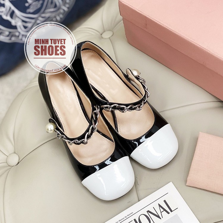 giày Mary jane gót vuông cao 5cm mũi vuông mẫu mới mang đi học đi chơi phong cách tiểu thư sang chảnh