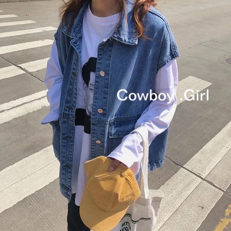 Áo khoác jean nam nữ màu xanh và đen gile sát nách phom rộng basic phong cách retro Ulzzang Hàn Quốc cá tính năng động