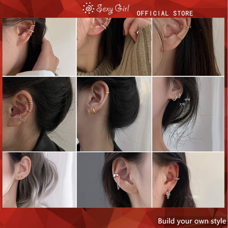 Khuyên tai dạng kẹp vành tai tua rua đính đá zircon phong cách hip hop cổ điển tùy chọn số lượng cho nữ