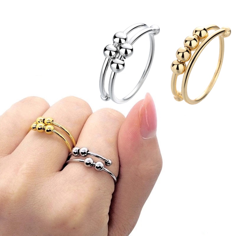 Nhẫn Hở Đính Hạt Xoay Tự Do Giảm Căng Thẳng Màu Vàng / Bạc Sang Trọng Có Thể Điều Chỉnh Thích Hợp Làm Quà Tặng Cho Cặp Đôi