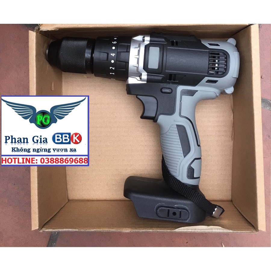 Thân máy khoan pin có búa 13mm, 3 chế độ, Chân pin phổ thông, bảo hành 1 năm