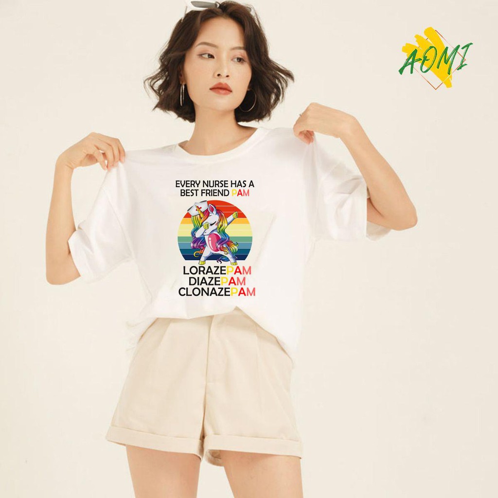 ÁO THUN UNISEX AOMI NURSE BEST FRIEND TAY NGẮN TAY LỠ NAM NỮ CHẤT VẢI LOẠI MỘT