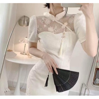 Sườn xám trắng Trung Quốc hai kiểu ngắn dài