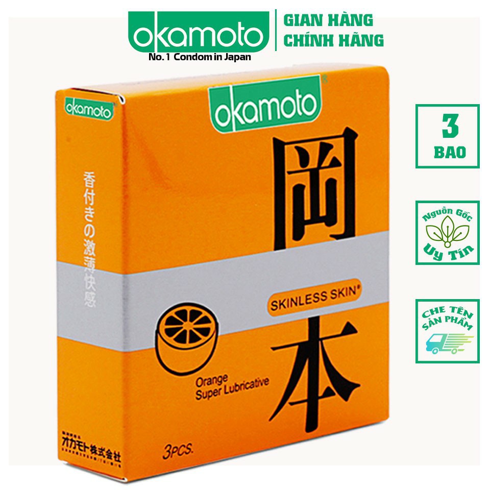 Bao cao su siêu mỏng Okamoto Orange Hương Cam nhiều gel bôi trơn, Nhật Bản - NinaGen - Cam kết che tên