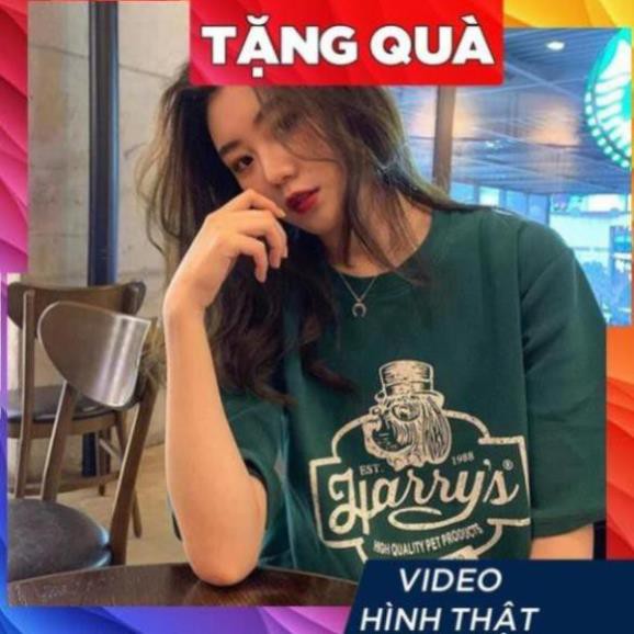 Áo thun nữ tay lỡ freesize - phông form rộng Unisex, mặc lớp, nhóm, cặp, in chữ HARRY'S-CAN FRANCISCO 1988 màu XANH RÊU