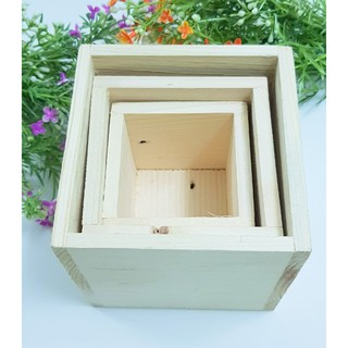 Bộ chậu gỗ vuông 3 cái