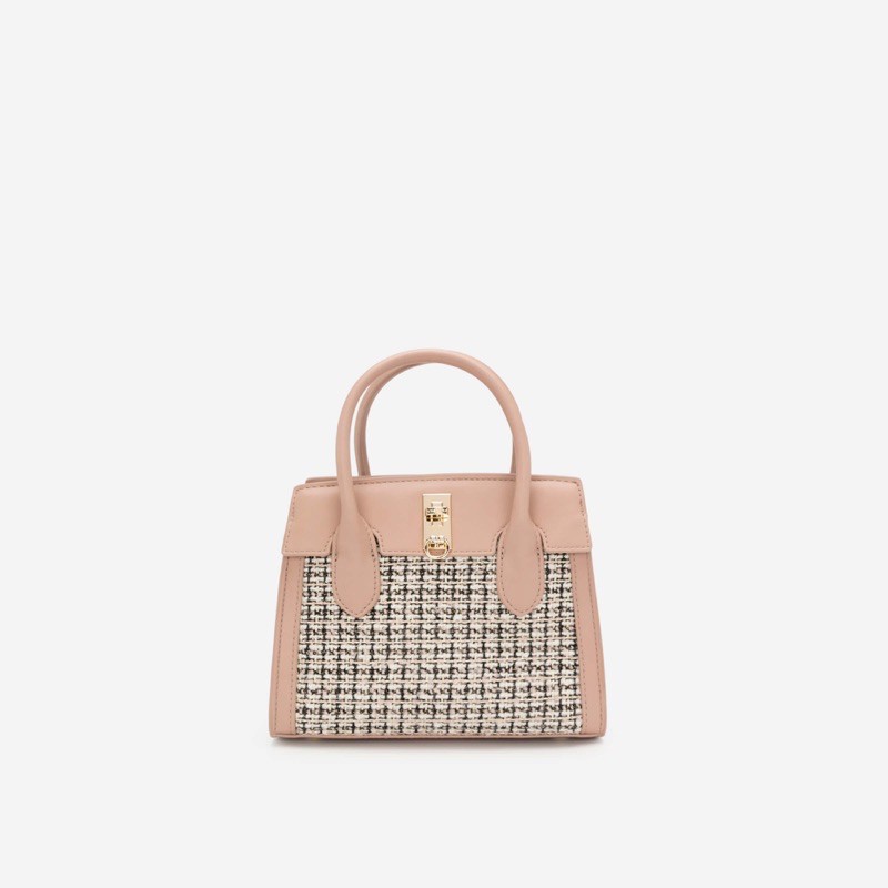 Túi Xách Tay Phối Tweed Viền Chỉ Nổi - SAT 0241 Vascara - Màu Hồng
