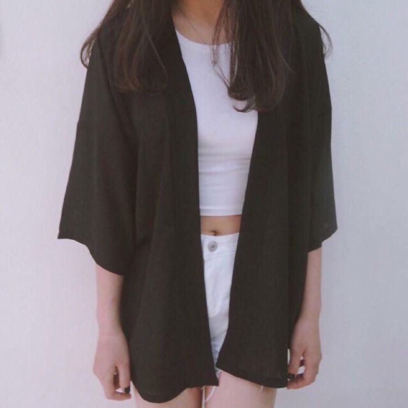 Kimono ĐEN TRƠN . Có Nhận May Áo Nhóm Đồng Phục