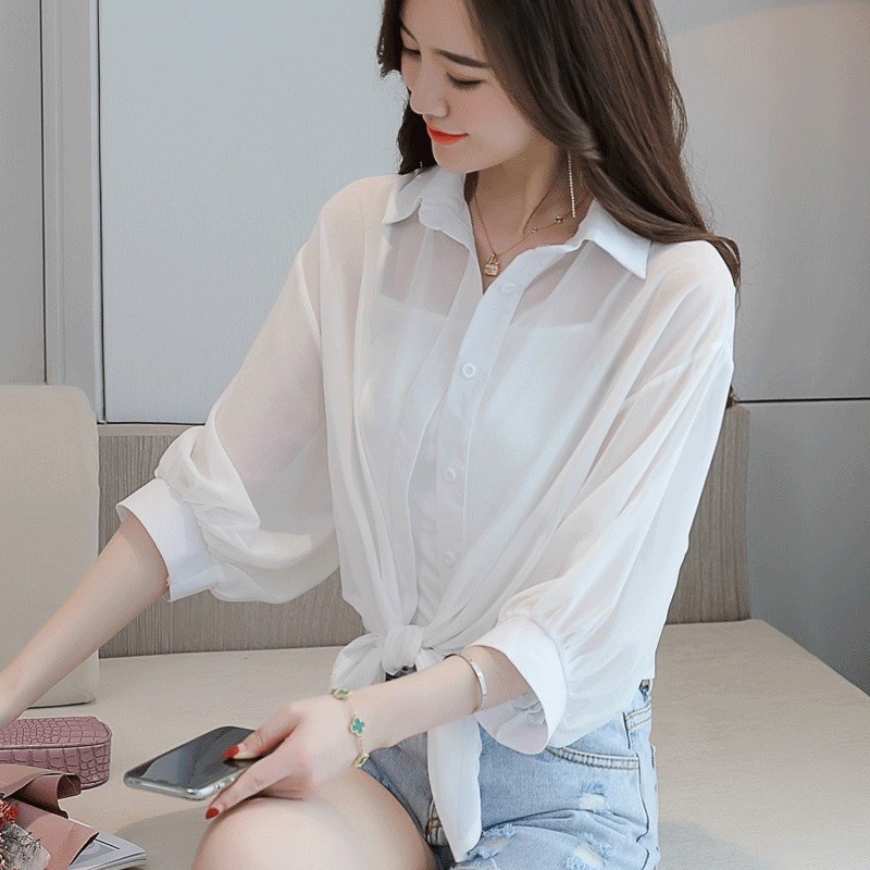 áo sơ mi voan vạt buộc nơ phong cách sành điệu_áo croptop cho bạn nữ | BigBuy360 - bigbuy360.vn