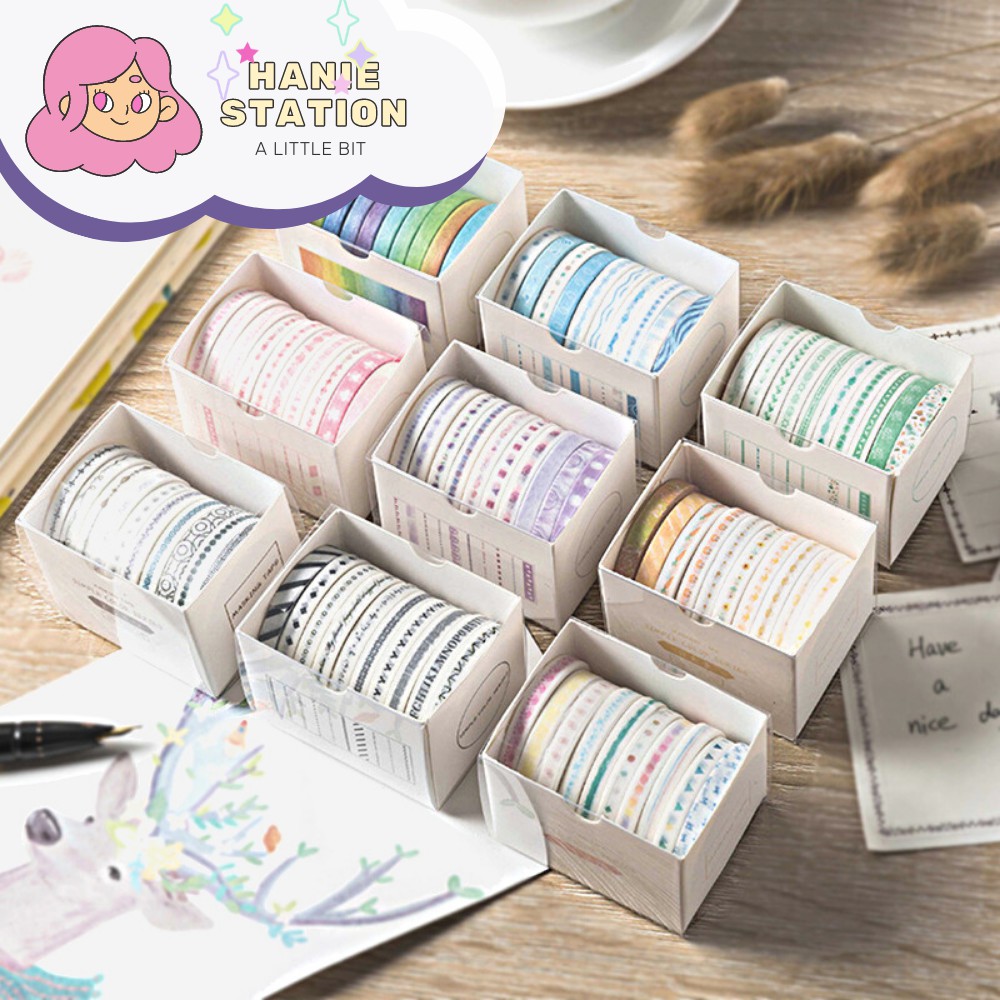 Hanie Băng Keo Washi Tape Dùng Để Trang Trí Cuộn Mỏng