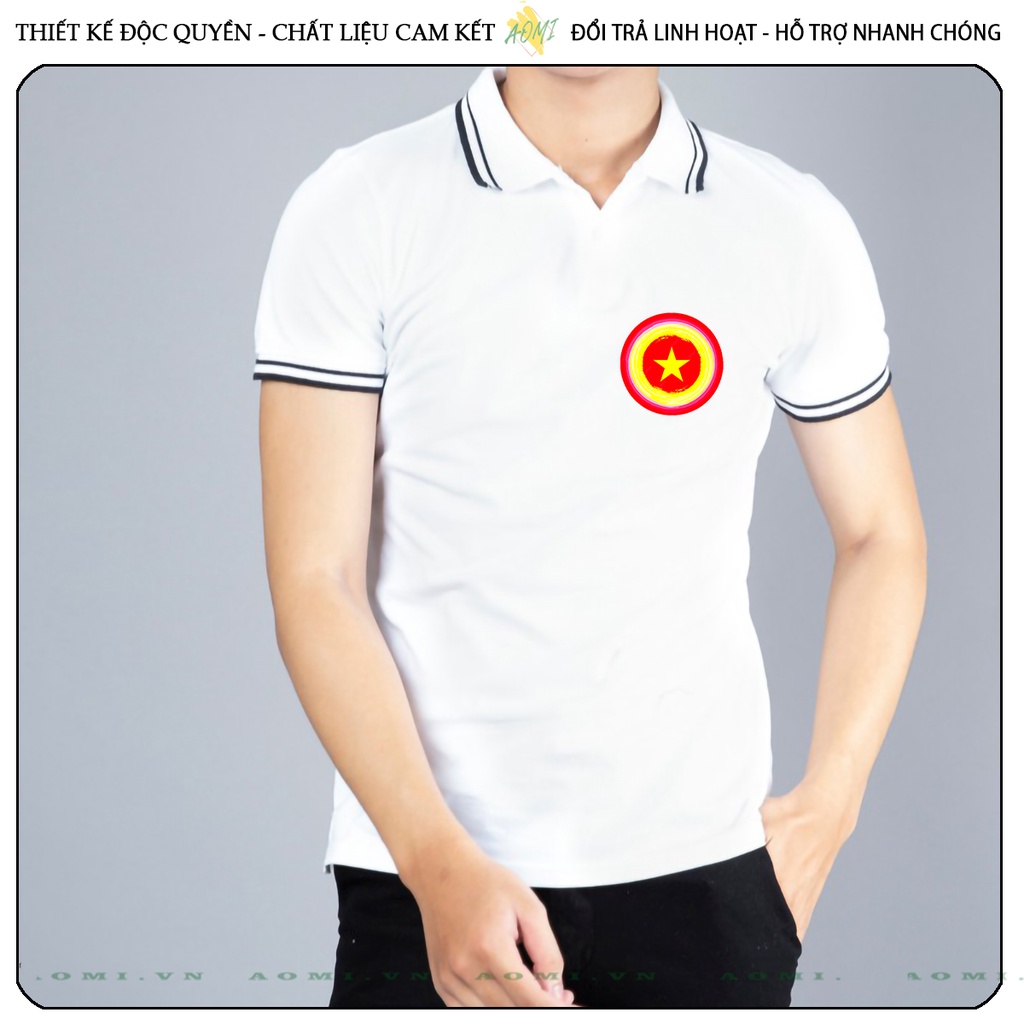 ÁO POLO CAPTAIN SAO VÀNG VIỆT NAM CHẤT CÁ SẤU MÈ ĐEN TRẮNG VÀNG UNISEX PHÔNG NAM NỮ THUN CỔ BẺ BASIC GIA ĐÌNH AOMIVN