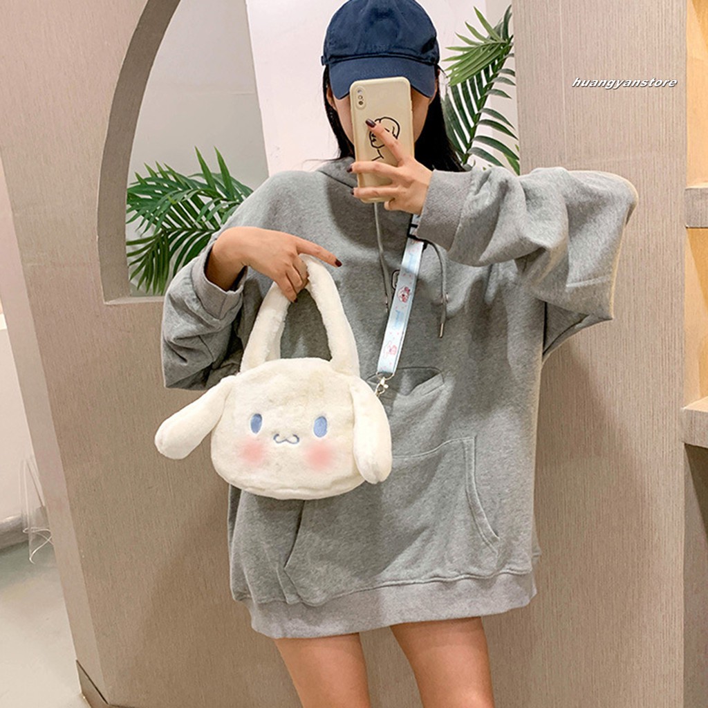 HY/ Túi đeo chéo hình thỏ hoạt hình dễ thương bằng chất liệu lông nhung xinh xắn cho nữ