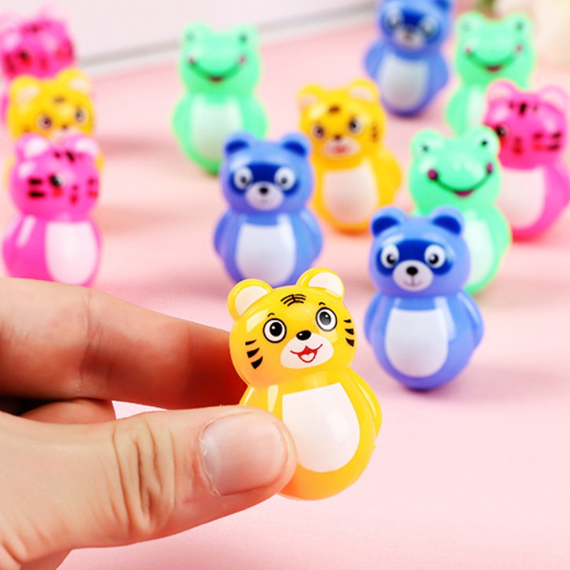 Bộ 24 con Lật Đật mini bằng nhựa cao 4cm hình mèo,gấu, hổ, ếch làm đồ chơi cho bé phát triển trí não toàn diện - New4all