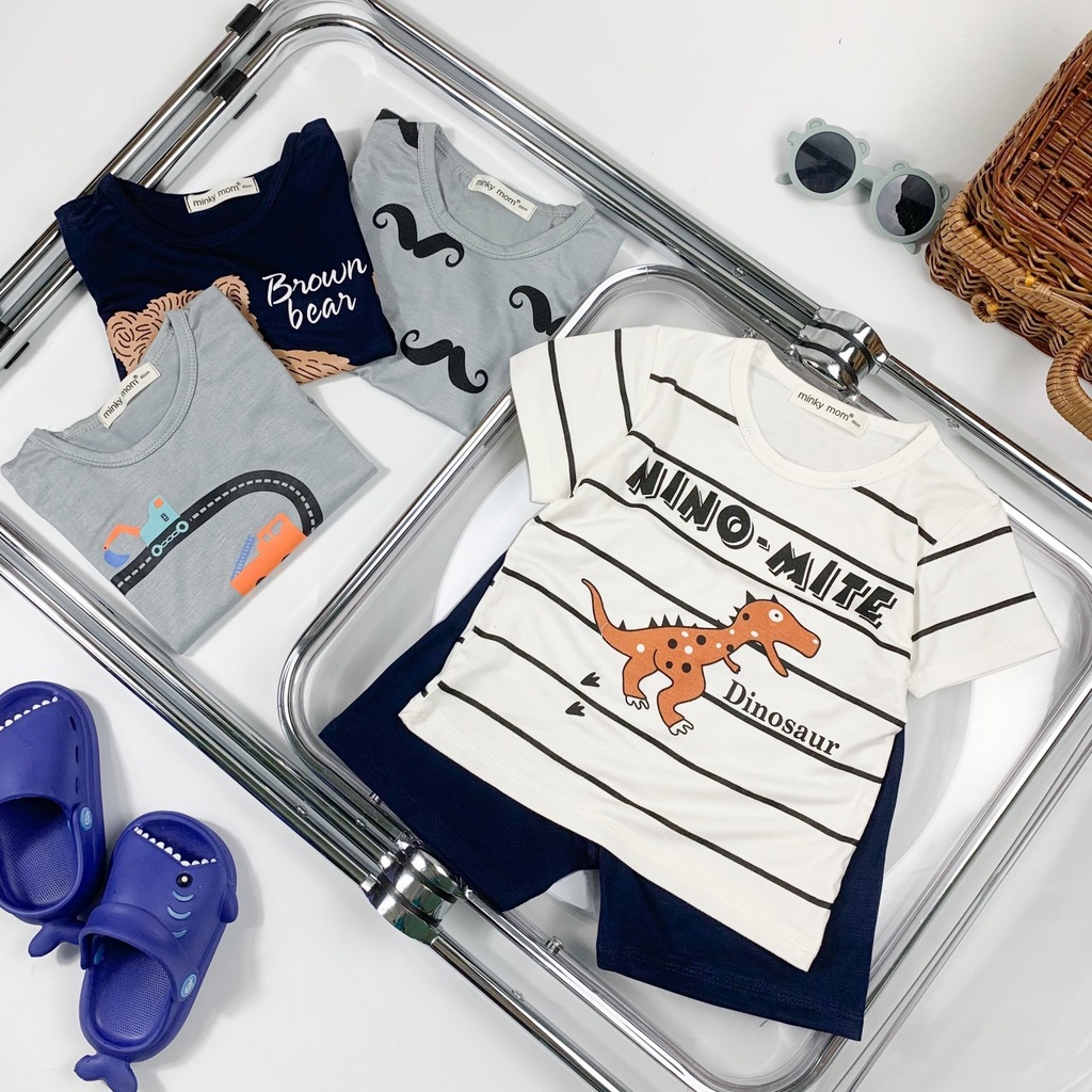 Đồ bộ Minky Mom bé trai bé gái, bộ cộc tay thun lạnh cho bé  phù hợp mặc đi chơi . Bé 9-27kg. MMCT17