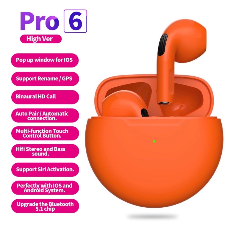 Tai Nghe Không Dây Vitog Pro 6 TWS Kết Nối Bluetooth Với Mic, Bảo Hành 12 Tháng