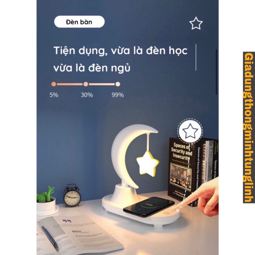 Đèn Ngủ Mặt Trăng Lơ Lửng 3 Trong 1 Mẫu Gấu Thỏ - Đèn decor kiêm sạc không dây, loa bluetooth