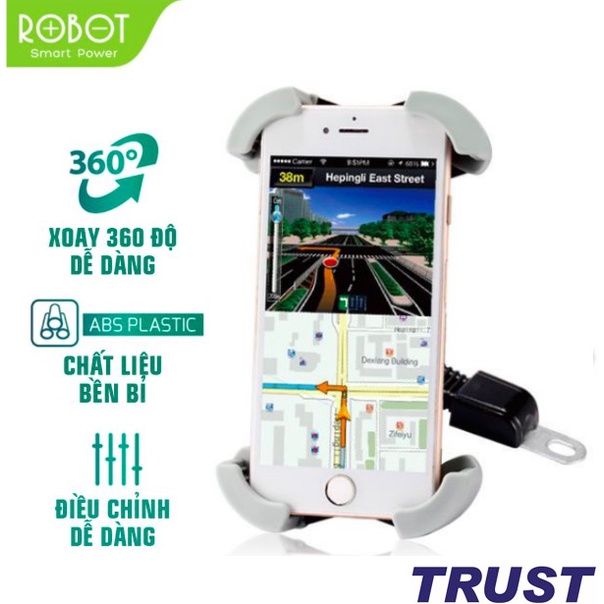 Giá Đỡ Điện Thoại Xe Máy ROBOT MH01 4 Góc Kẹp Chắc Chắn An Toàn Chống Trơn Trượt Chắc Chắn, Màn Hình 4-5.5inch