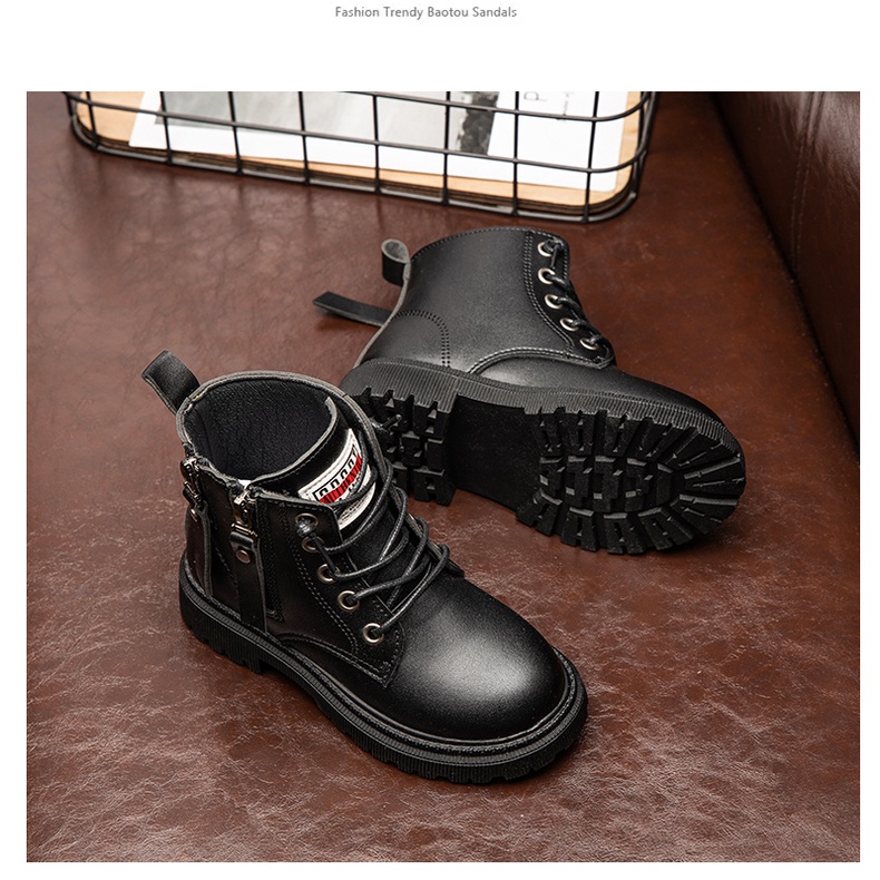 Giày Bốt Martin Bằng Da Bò Chống Trượt Chống Trơn Thời Trang Hàn Quốc Cho Trẻ Em