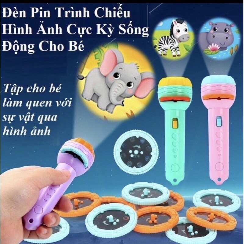 Đèn pin chiếu hình ảnh cho bé thoả thích khám phá hoa quả, động vật, côn trùng, phương tiện, siêu nhân...