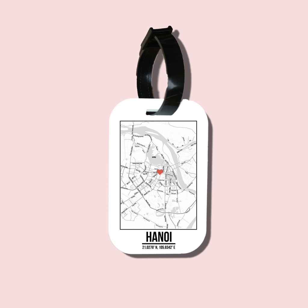 Thẻ hành lý chodole loại tag hành lý làm bằng gỗ ép cán nhựa cao cấp cho túi xách balo du lịch in hình Love City - Hanoi