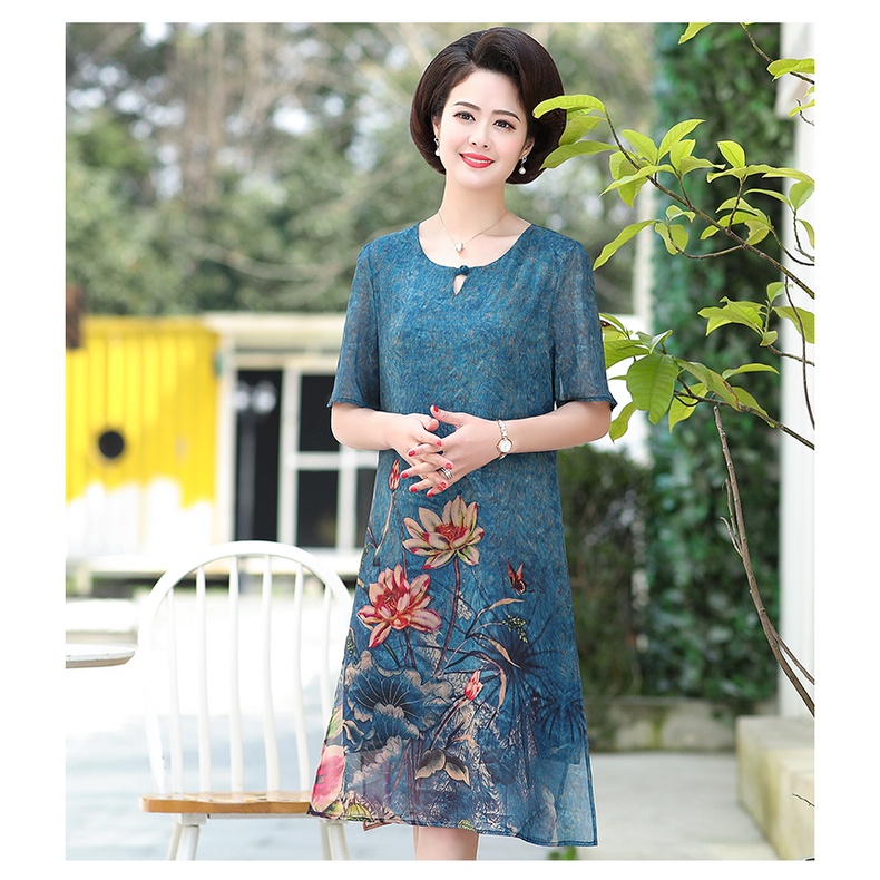 Đầm Chiffon Dáng Dài Rộng Phong Cách Phương Tây Hàng Mới Dành Cho Phụ Nữ Trung Niên 2022