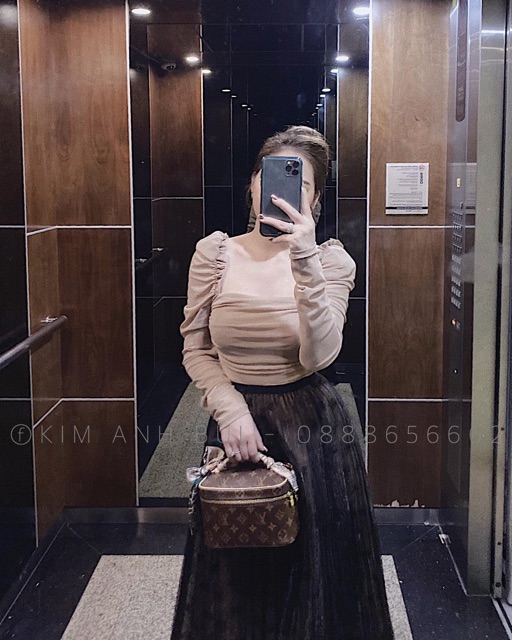 Áo lưới dúm tay nhún bồng